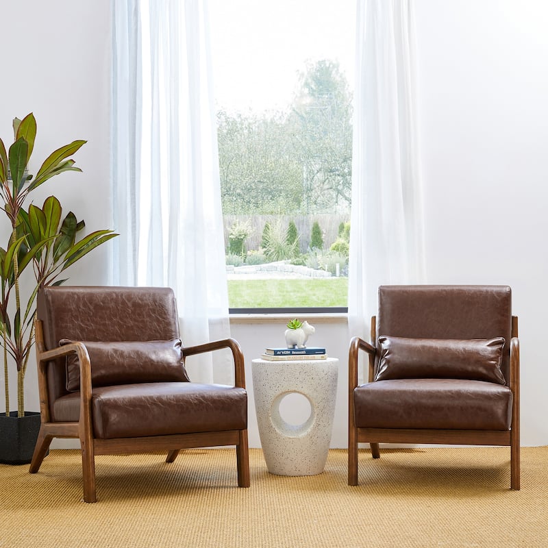 Glitzhome Set of 2 30.75"H Mid-Century Modern PU Leather Accent Chairs - 25.75"W x 33.75"D x 30.75"H - Brown