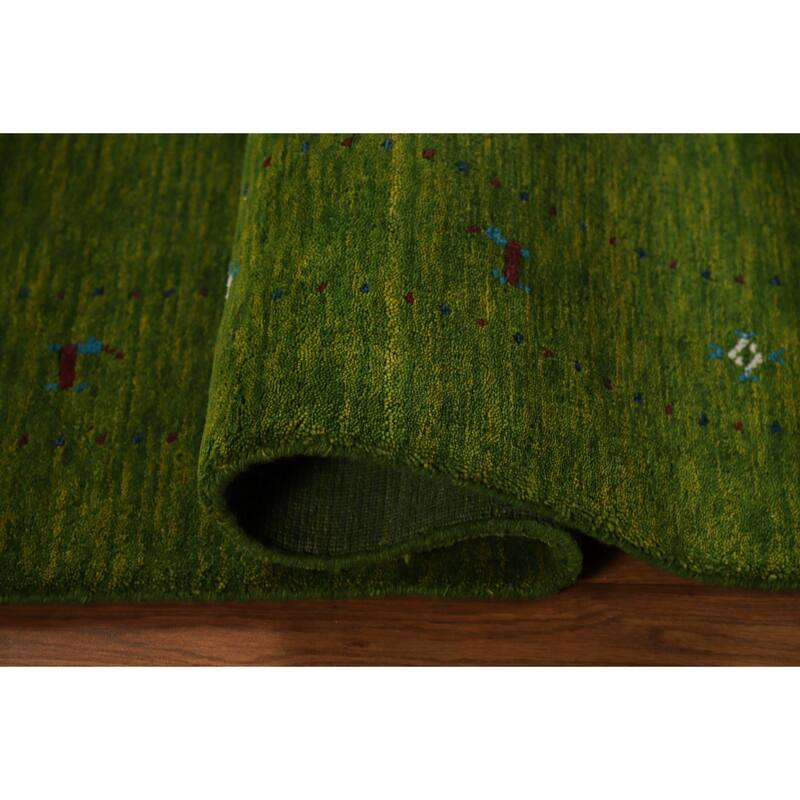 Green Gabbeh Area Rug Hand-Knotted Wool Carpet - 5'3" x 7'7"