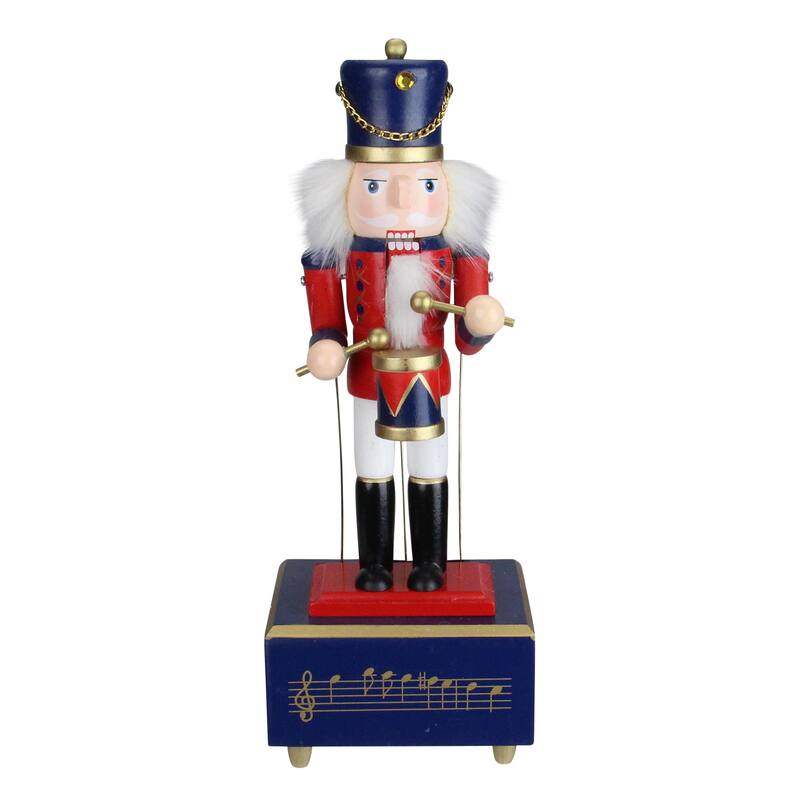 12" Red Black Animated Musical Christmas Nutcracker Drummer Figurine