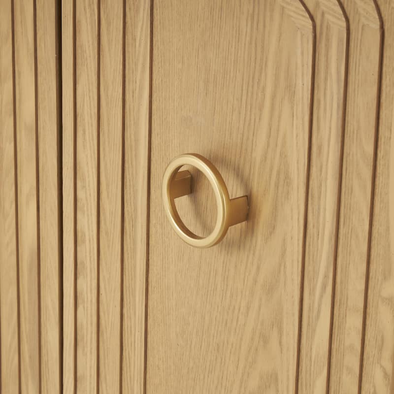 Wooden Geometric Art Deco Inspired Carved Arch 2 Door Room Cabinet with Gold Ring Handles - Brown - Roche River Decor