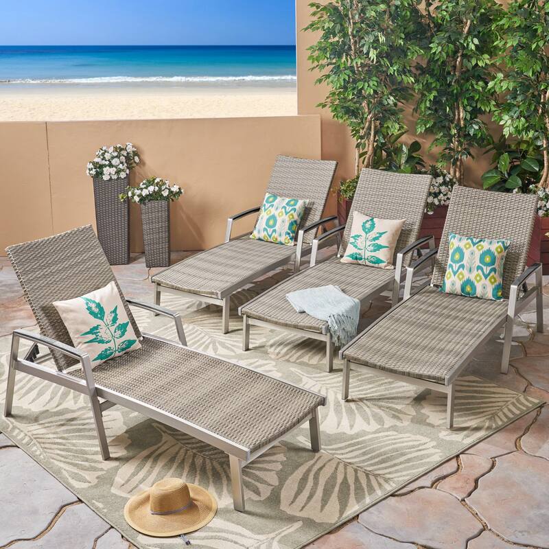 Oxton Outdoor Aluminum Chaise Lounges (Set of 4) by Christopher Knight Home - Grey