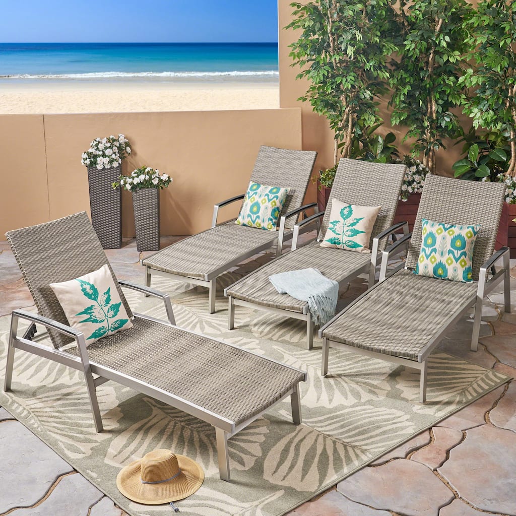 Oxton Outdoor Aluminum Chaise Lounges (Set of 4) by Christopher Knight Home