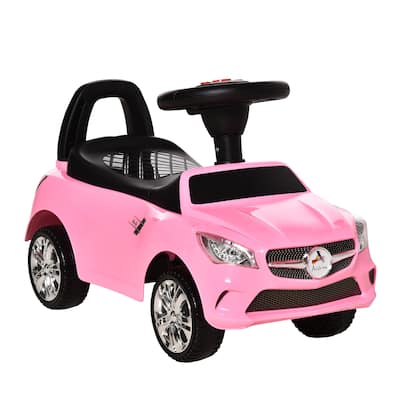 Kids Ride-On Push Car with Horn, Music & Headlights, Foot-to-Floor Toddler Sliding Car with Storage - Pink