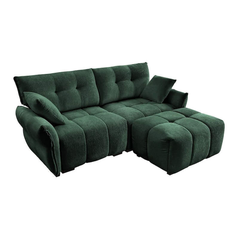 78.7" Chenille 2-Seater Sofa with Ottoman, Minimalist Design and High-Resilience Cushions