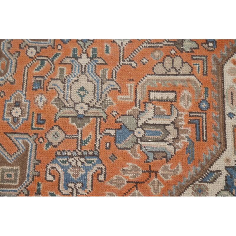 Geometric Tabriz Area Rug Orange Handmade Wool Carpet - 6'5"x 9'5"