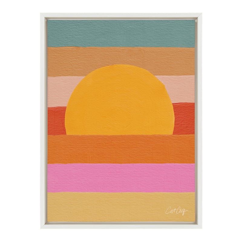 Kate and Laurel Sylvie Sunset Waves Framed Canvas by Cat Coquillette - 18x24 - Plastic - White