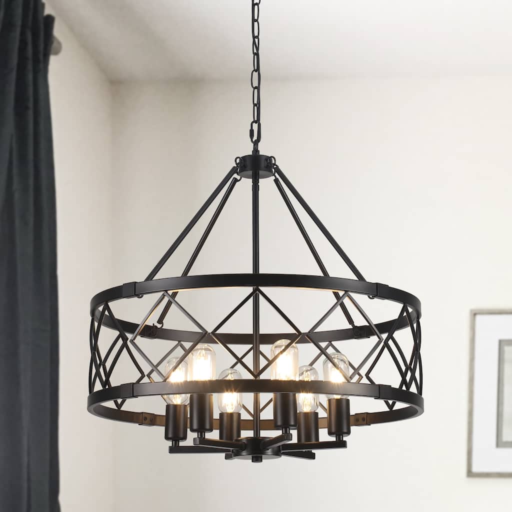 6- Light Dimmable Classic Geometric Drum Chandelier for Foyer Kitchen Island Living Room