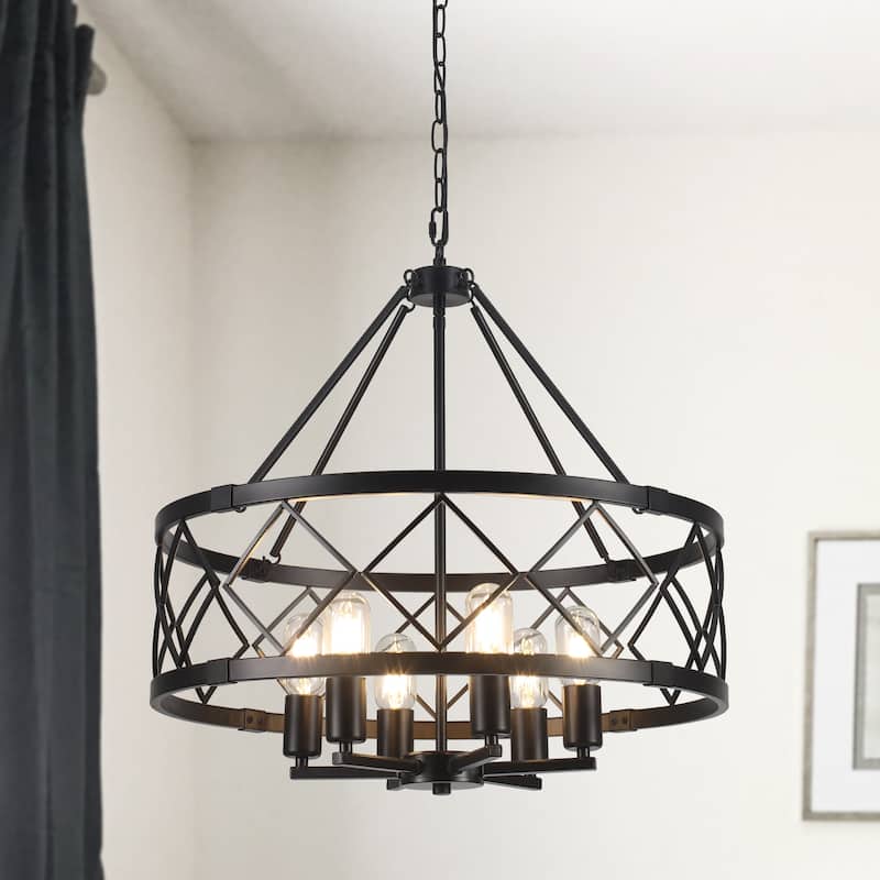 Industrial 6- Light Classic Geometric Drum Dimmable Chandelier for Kitchen Island Living Room