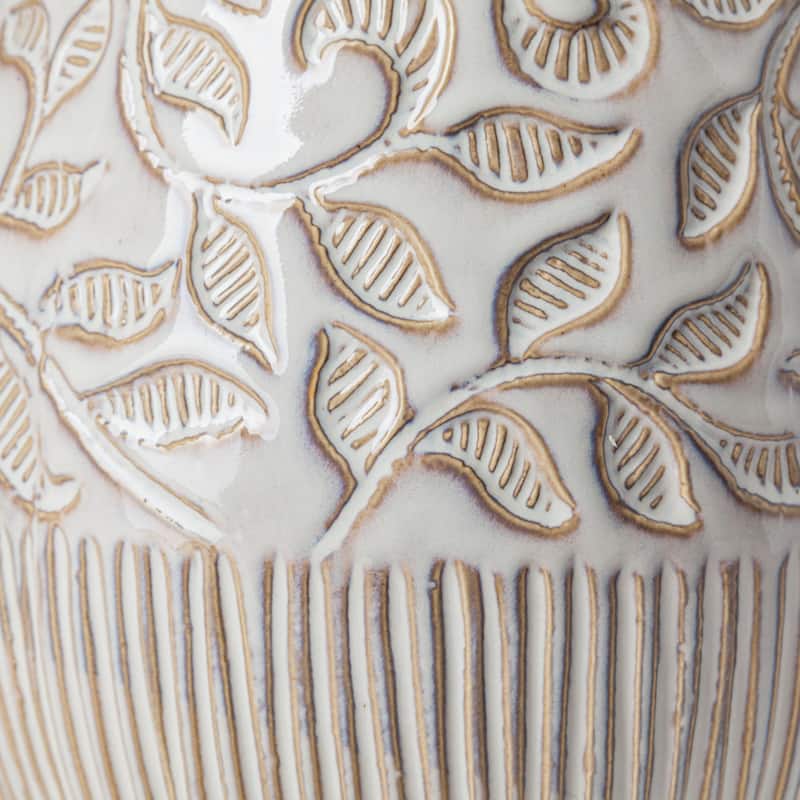 Jadiza I Small White Glaze Floral Patterned Ceramic Vase