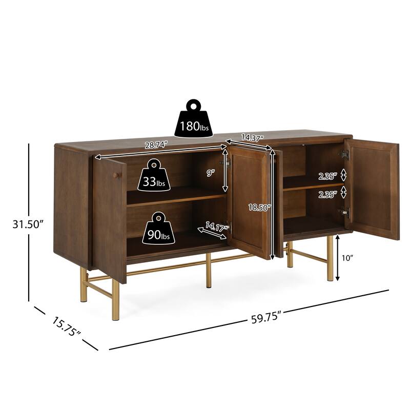 Christopher Knight Home - Adrian Modern Sideboard Buffet Cabinet with Sleek Metal Base