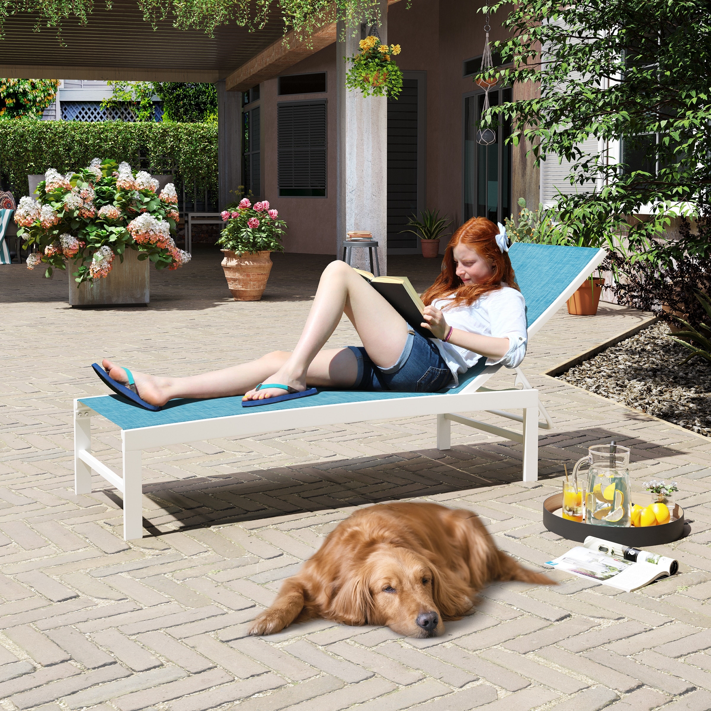 All-Weather Adjustable Aluminum Outdoor Pool Lounger Chaise-image
