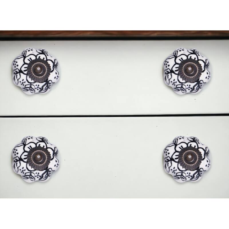 HomeRoots Set of Eight Black And White Ceramic And Metal Drawer Pull Knobs - 1.5' X '1.5' X '1.5 - White/Black - 1.5' X '1.5' X '1.5