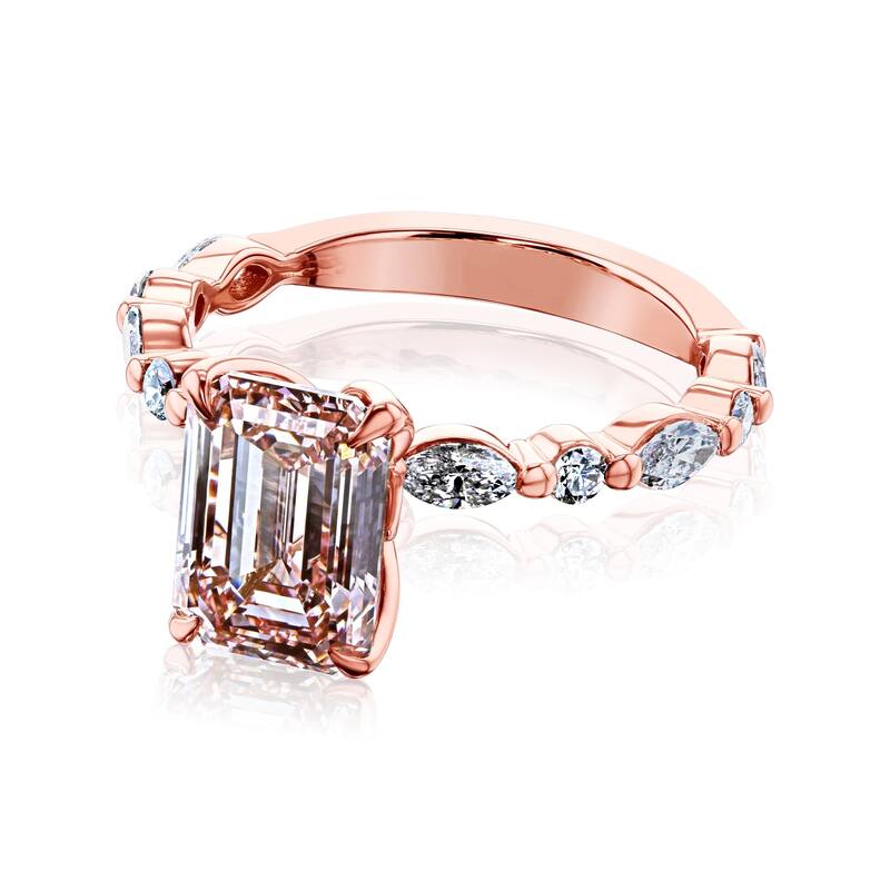 Kobelli 3.64 Carat Lab Fancy Intense Pink Diamond IGI Certified 18k Solid Rose Gold Emerald-cut Bubble Band Scalloped Ring