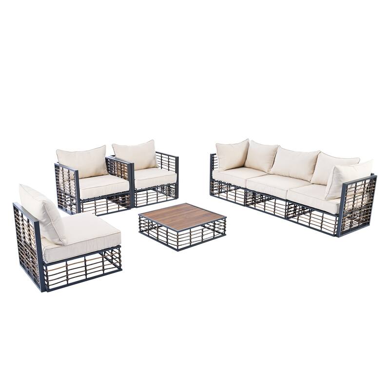 7-Piece Outdoor Metal Modular Sectional Sofa Set with Coffee Table and Chairs, Free Combination