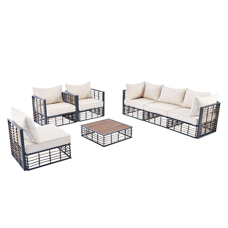Roomfitters Modern 7-Piece Metal Patio Sectional Sofa Set with Thick Cushions and Coffee Table