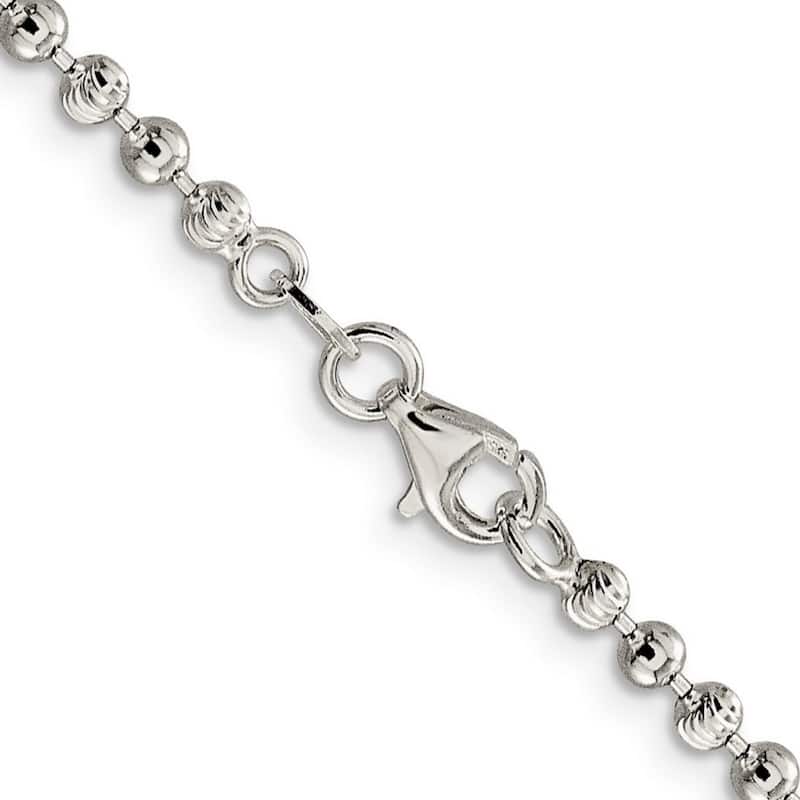 Curata 925 Sterling Silver Polished Fancy Lobster Closure 3mm Bead Chain Necklace