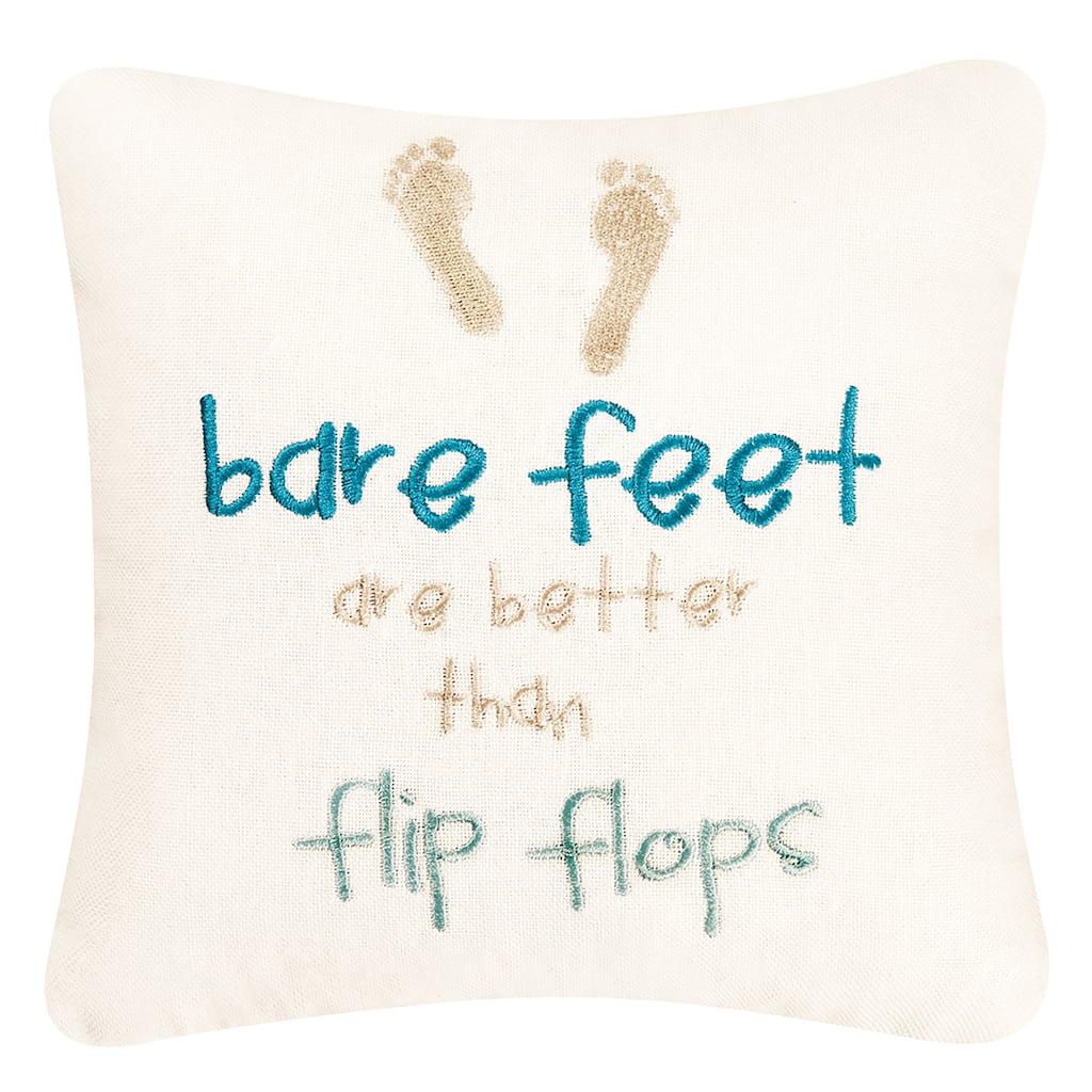 10" x 10" Bare Feet/Flip Flops Embroidered Throw Pillow
