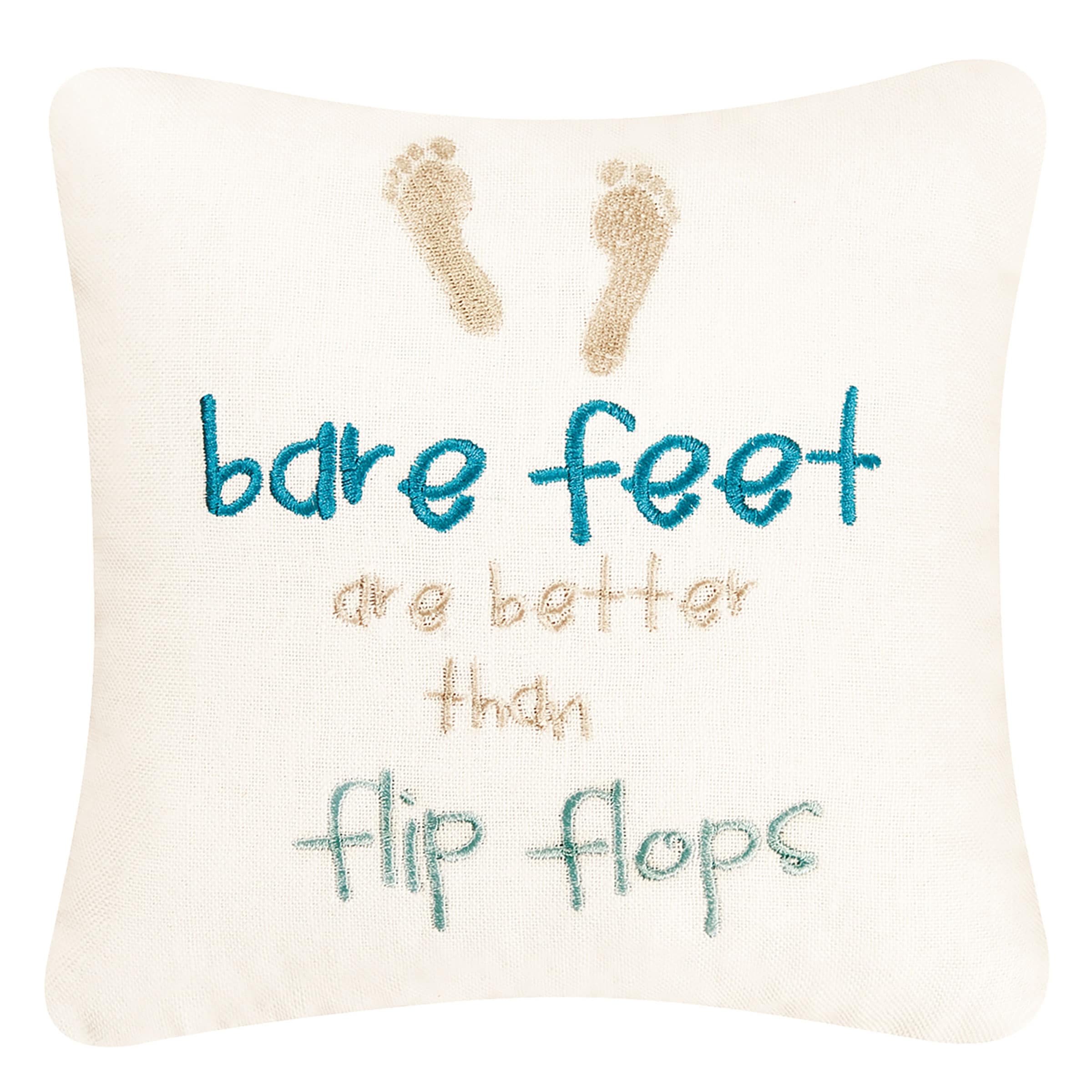 10" x 10" Bare Feet/Flip Flops Embroidered Throw Pillow