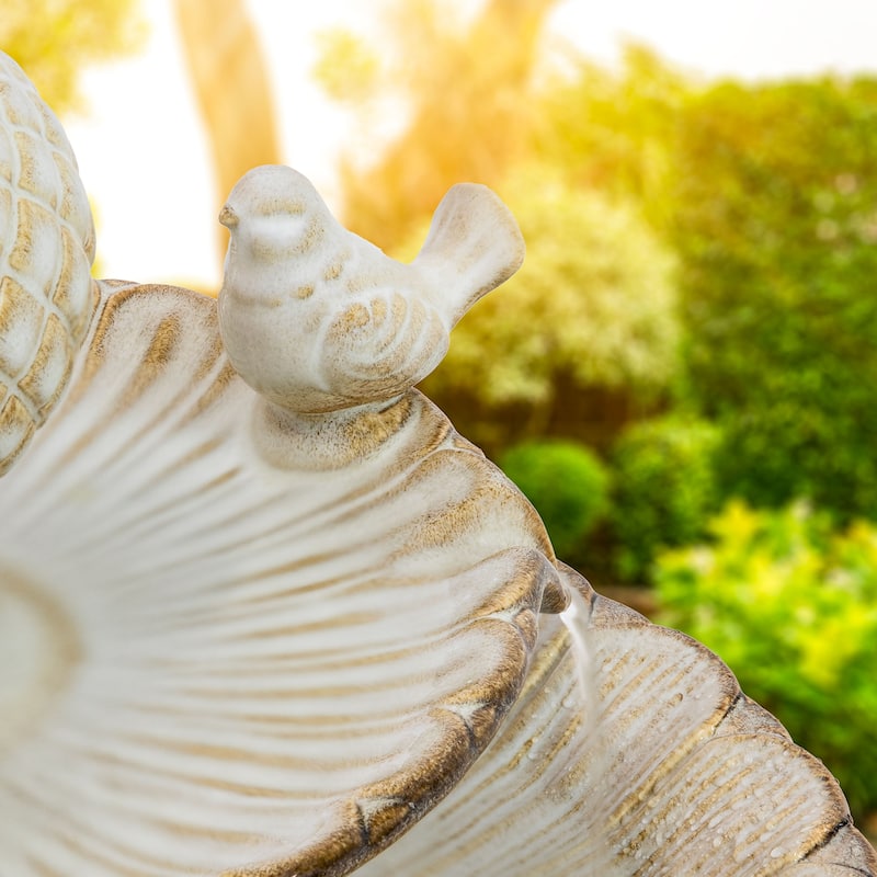 Sunnydaze 2-Tier Resting Birds Ceramic Outdoor Water Fountain - 27"