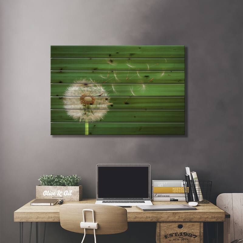 Dandelion Blowing II Print On Wood by Bess Hamiti - Multi-Color