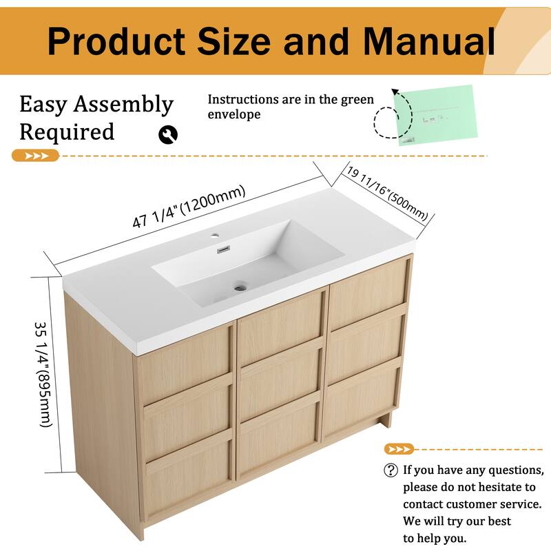 Malwee 36"/42"/48" FreeStanding Bathroom Vanity with Sink