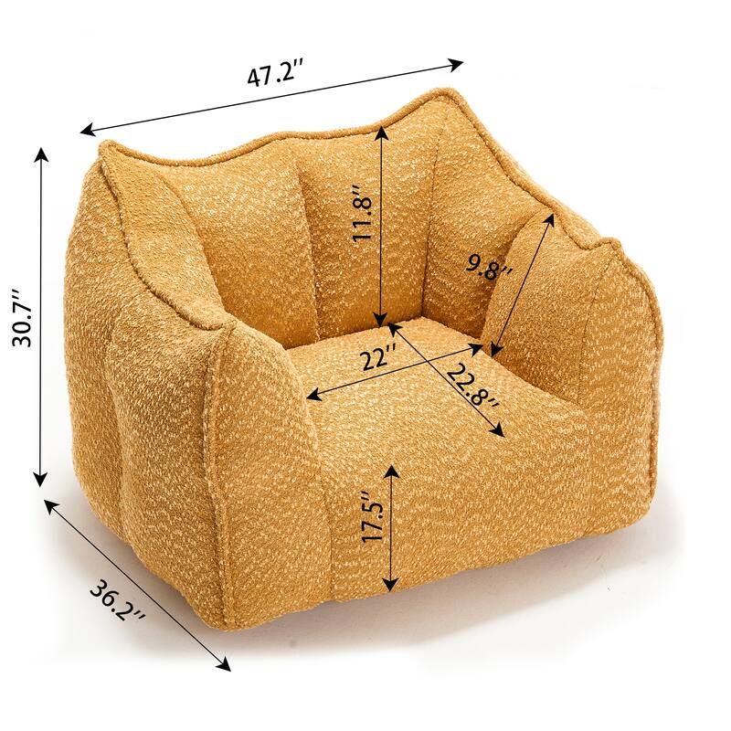 Modern Chenille Single Bean Bag Chair Square Lazy Sofa with Armrests for Living Room Bedroom Lounge