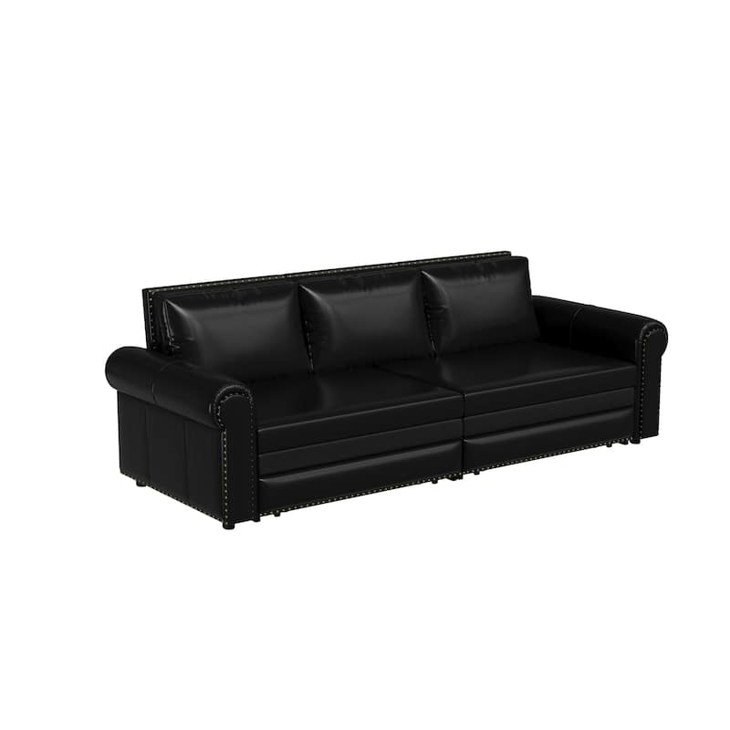 Homy Casa Faux Leather Pull-Out Sofa Bed, 2-in-1 Convert Sleeper Couch