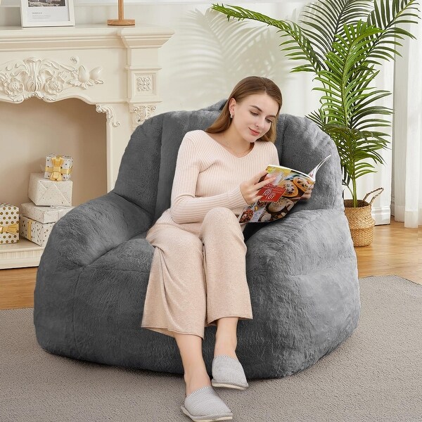 Giant Bean Bag Chair, Faux Fur Stuffed Bean Bag Couch with Filler
