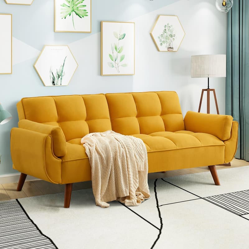 75.39" Futon Sofa Bed, Convertible Folding Futon Couch Recliner Lounge For Living Room With 2 Pillow/Armrest