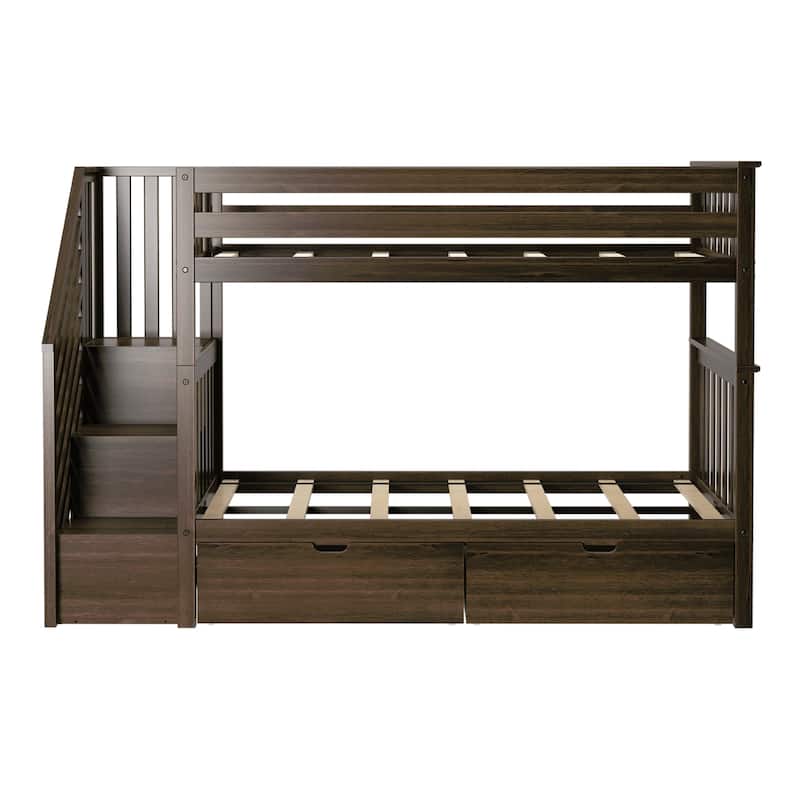 Max and Lily Twin over Twin Staircase Bunk Bed with Storage Drawers