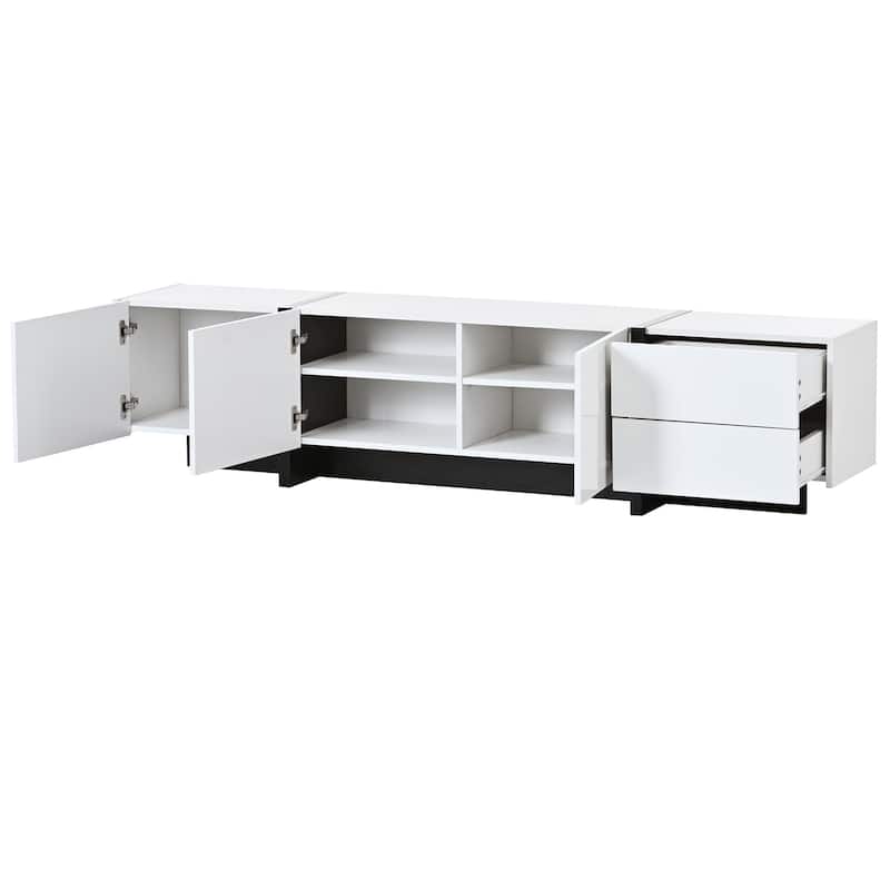 74.8" TV Stand with High Gloss UV Surface, 2 Small Drawers and 3 Big Cabinets for TVs Up to 80"