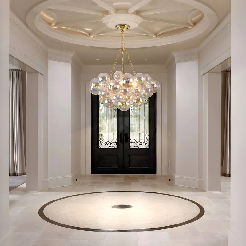 Starsky 6-Light lridescent Bubble Glass Globe chandelier, Hand-Blown Colorful cluster Light, Adjustable Height, Gold or Nickel