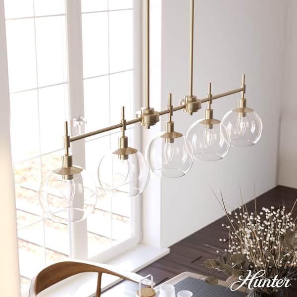 slide 2 of 28, Hunter Xidane 5 Light Linear Chandelier - Dining Room, Kitchen Island - Contemporary, Transitional, Mid-Century Modern - 5-Light Alturas Gold
