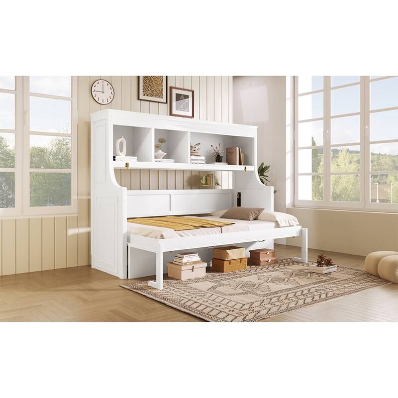 Roomfitters Twin Murphy Bed with Fold-Down Desk and Storage Shelves