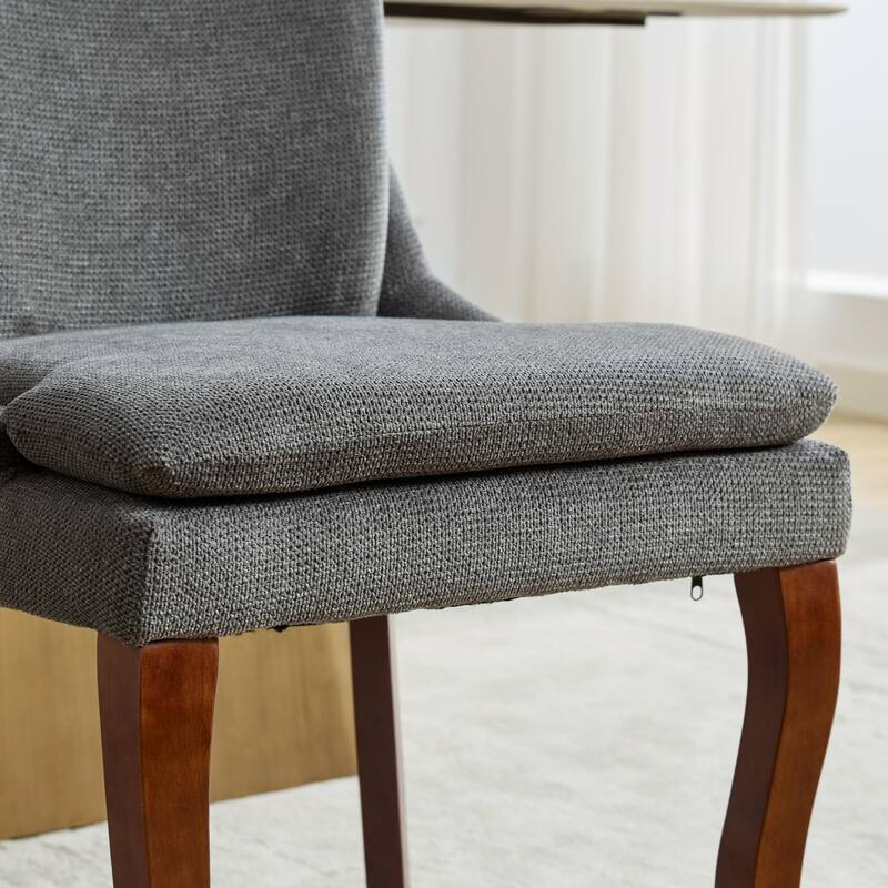 Double-layer Cushioned Dining Chairs Set of 2 Chenille Mid-Back Chair with Nailhead Trim Side Chair with Bent Wood Legs
