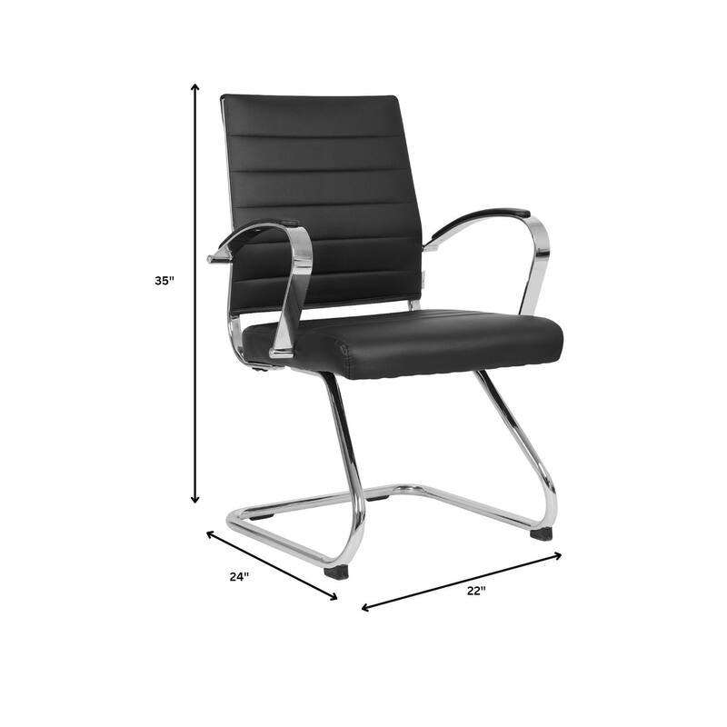 Benmar Modern Leather Office Chair with Stainless Steel Sled Base, Floor Caps, Ergonomic Desk Chair for Home Office or Workspace