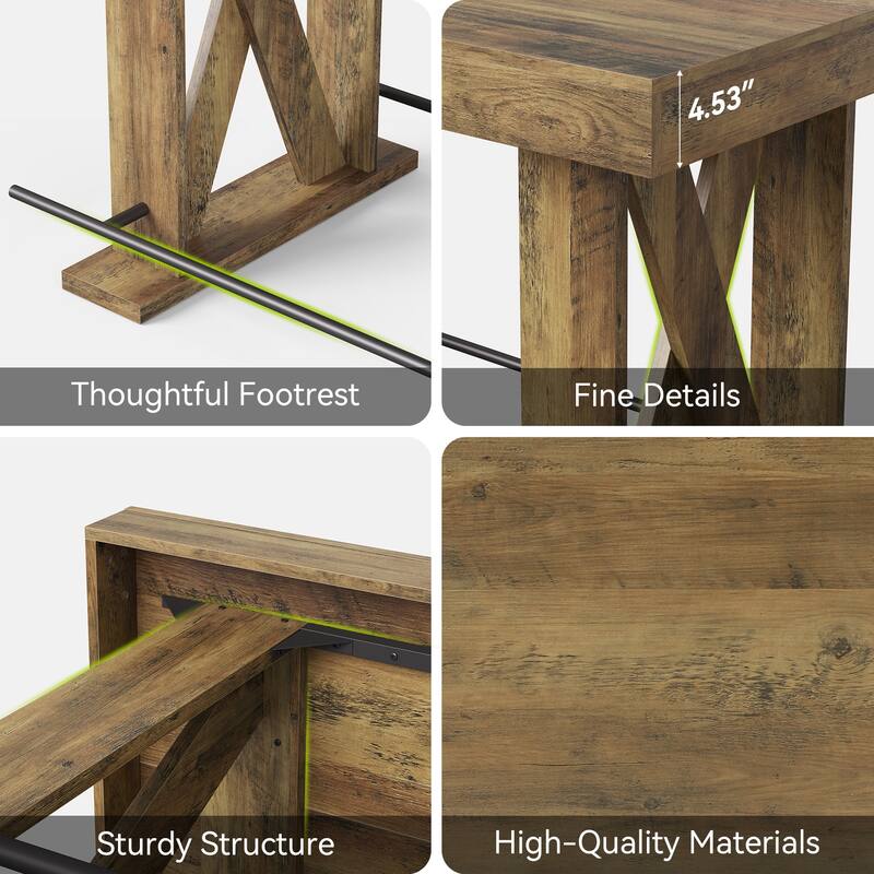 63 Inch Bar Table Counter Height Pub Table with Metal Footrest - 31.5" D x 62.99" W x 39.37" H