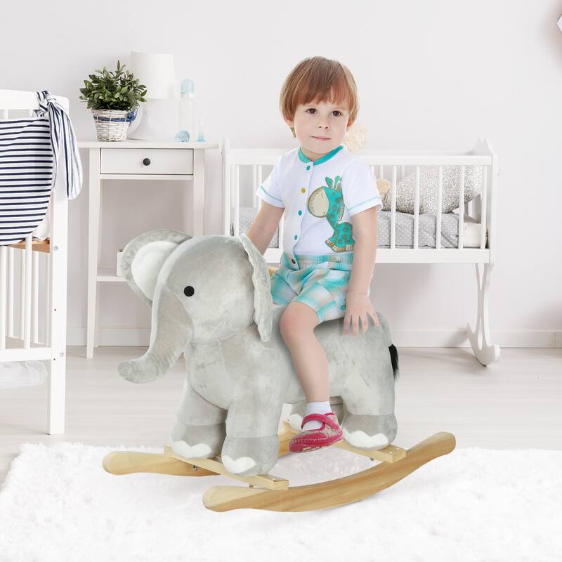 Cute Elephant Rocking Horse for Toddlers with Built-in Sounds, Soft Plush Body, and Safety Grip Handles for Kids 2-4 Years Old