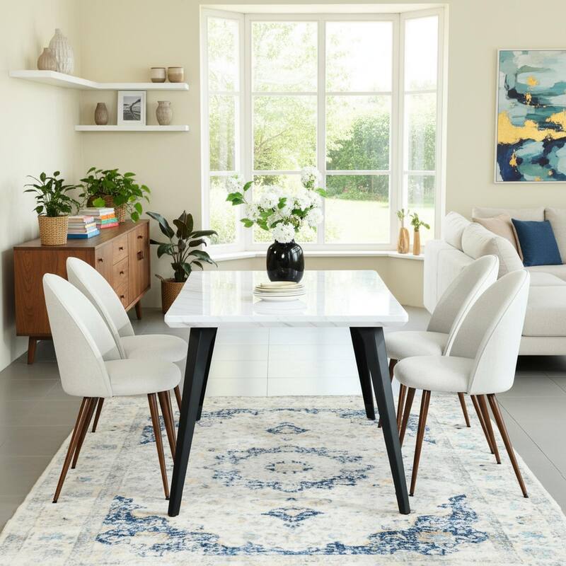 Homy Casa 5-Piece Modern Dining Set with Rectangular Table and 4 Upholstered Chairs
