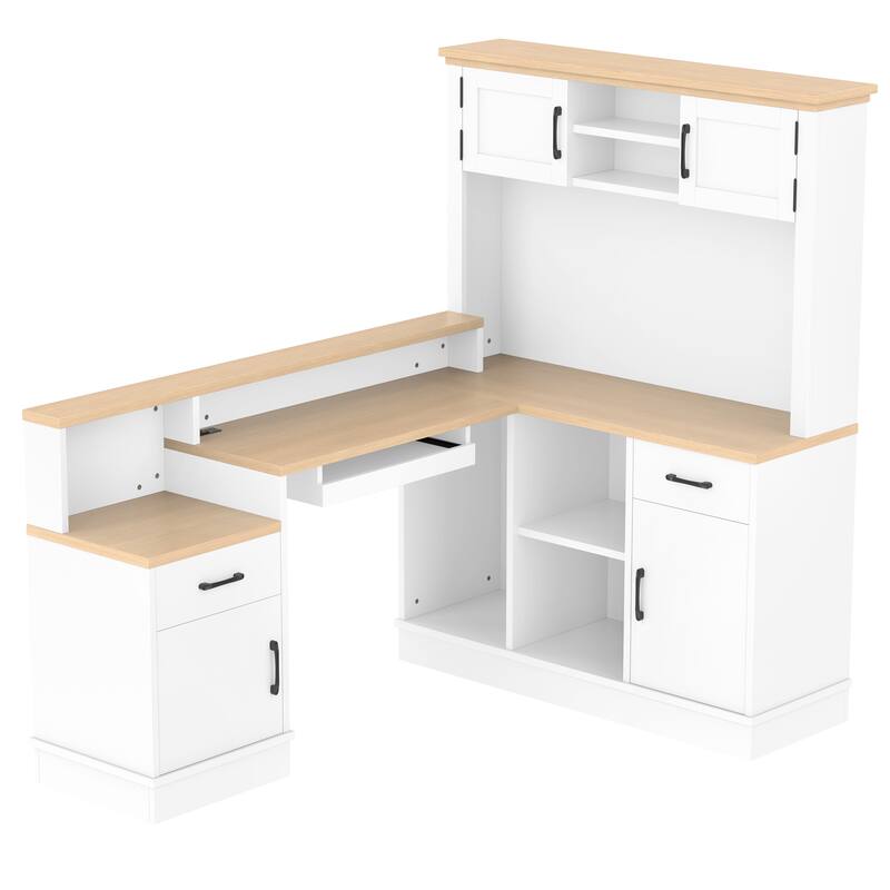 L-Shaped Computer Desk with outlet, Drawers, Bookshelf, Modern Corner Desk, L-Shaped Study Table Writing Desk