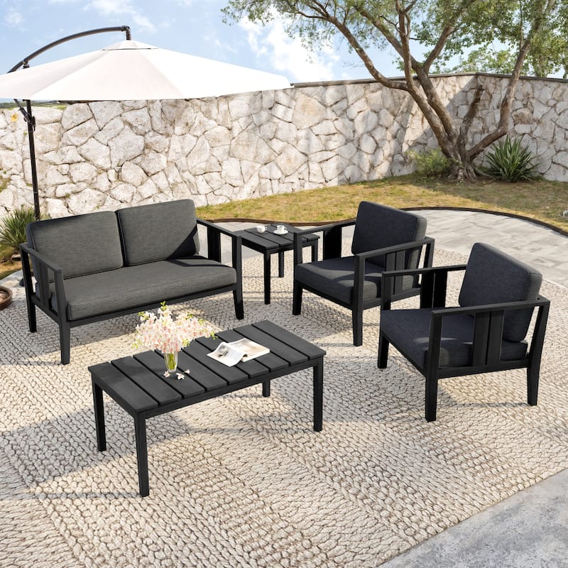 5-Piece Teak Wood Outdoor Conversation Set