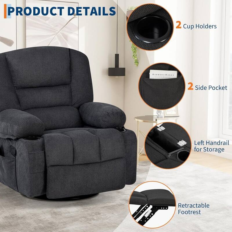 360° Swivel Massage and Heating Rocker Recliner Chairs for Living Room, Bedroom