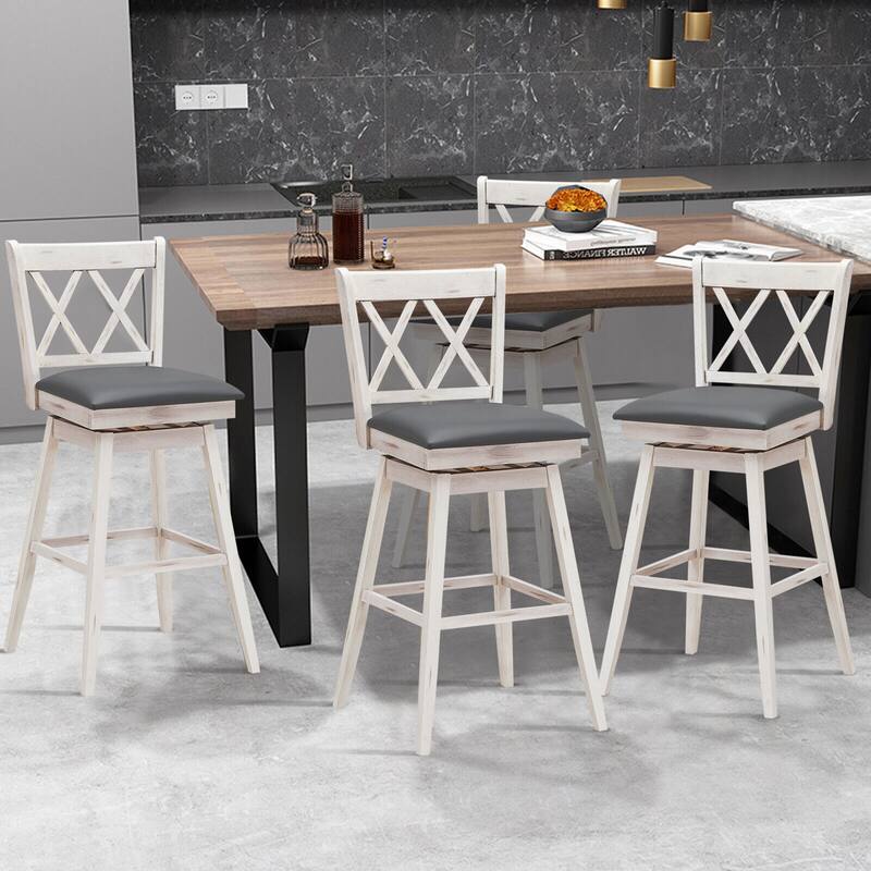 Gymax Set of 4 Barstools Swivel Bar Height Chairs with Rubber Wood