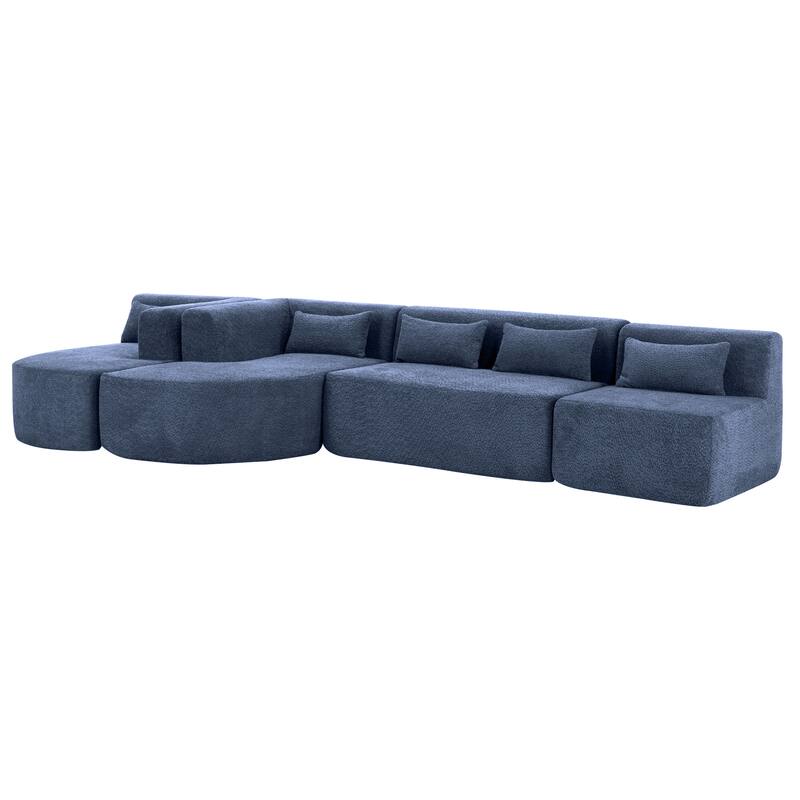 143.7" Polyester Upholstered Sectional Sofa, Two Chaise Lounges with Five Back Pillows