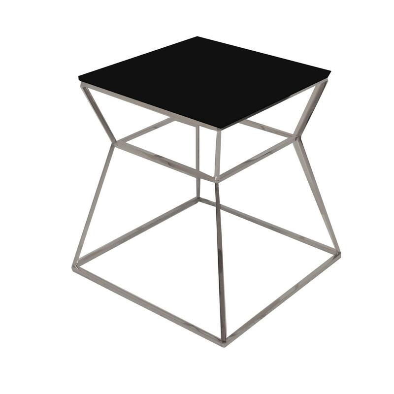 18 in. Black and Silver Square Glass End Table, Durable Hourglass Frame