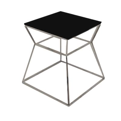 18 in. Black and Silver Square Glass End Table, Durable Hourglass Frame