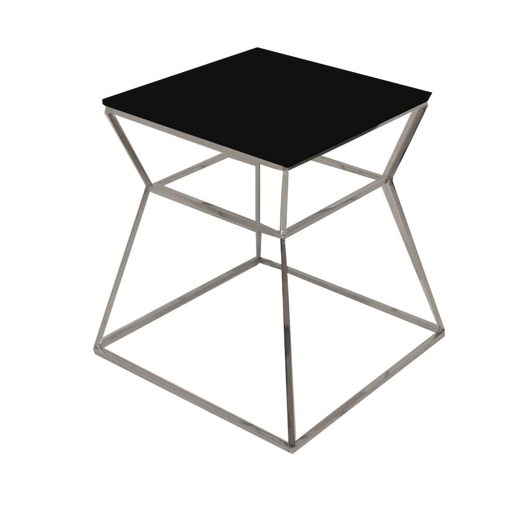 18 in. Black and Silver Square Glass End Table, Durable Hourglass Frame