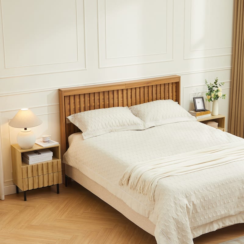 Mid Century Woodgrain Nightstand Pair 2 Drawers Bedside Table