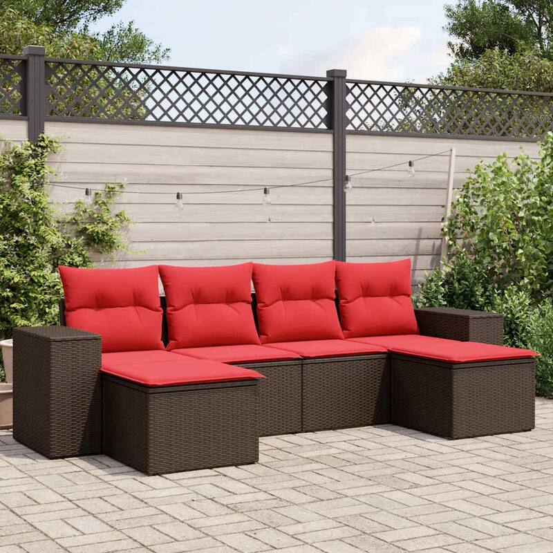 vidaXL 6/7 Piece Patio Sofa Set with Cushions Black/Brown/Gray Poly Rattan - 21.7 x 24.4 x 27.2