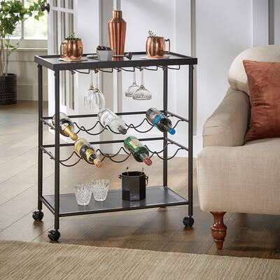 Crux Black Metal Wood Top Bar Cart by iNSPIRE Q Classic